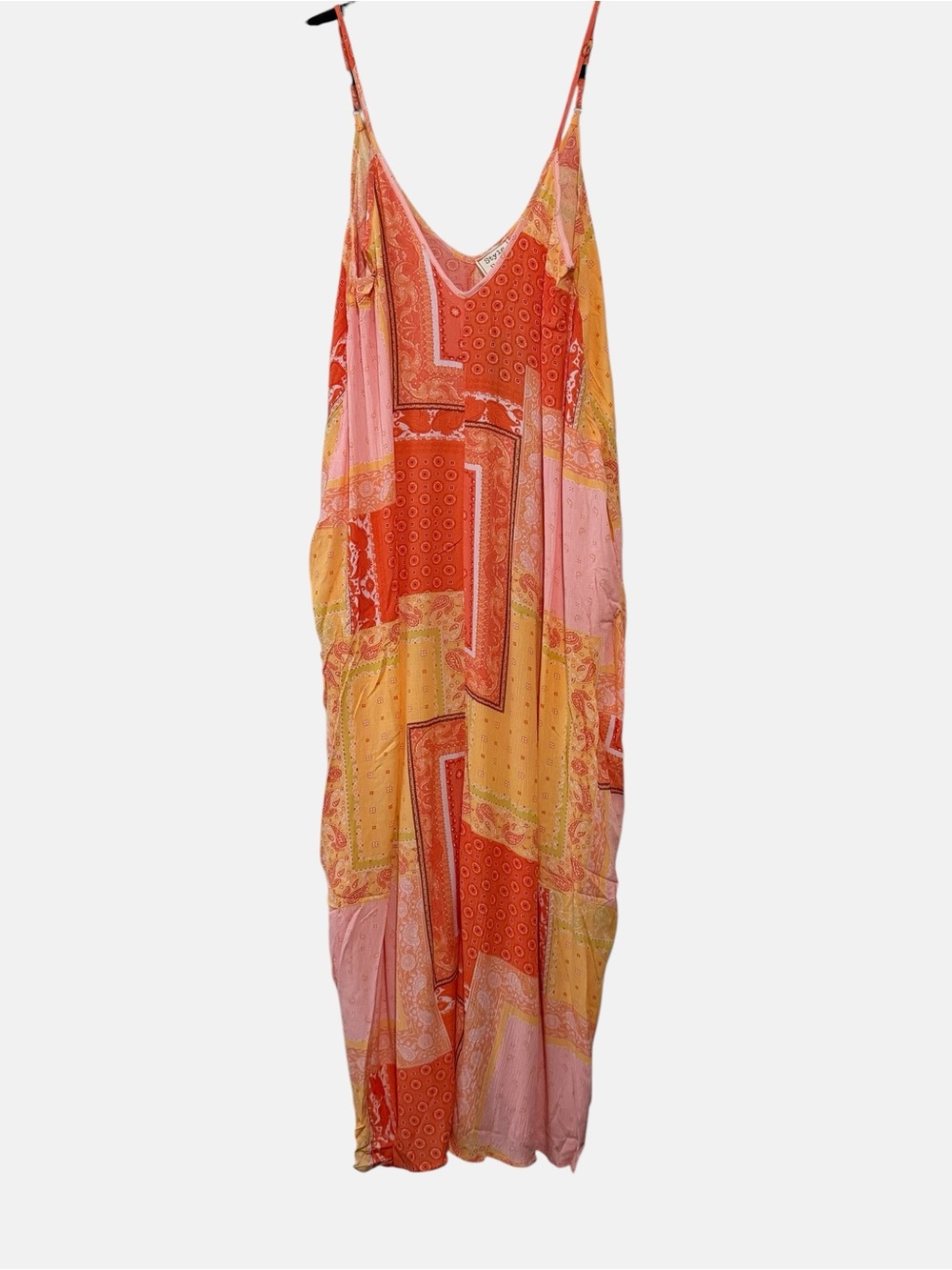 Style Rack Coral, Orange, Pink & Yellow Patchwork Maxi Slip Dress